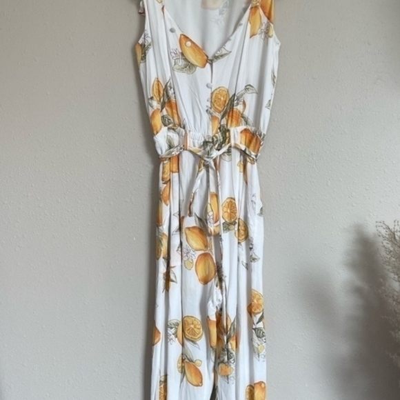 For Love And Lemons 🍋 Limonada Floral Lemon Print Jumpsuit Cropped Romper XS - Picture 4 of 9